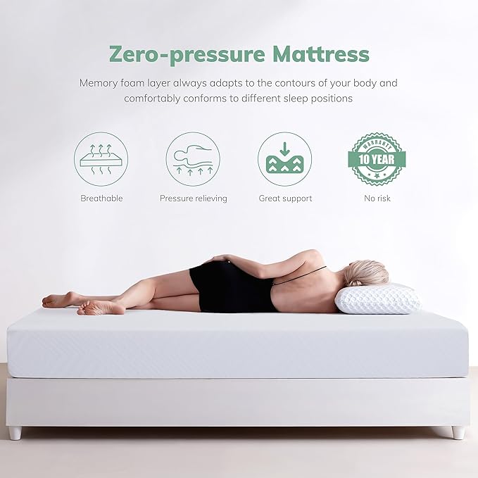 EGO White 5 Inch Twin Memory Foam, Gel Green Tea Bed in a Box, CertiPUR-US Certified, Kids Mattress for Bunk Bed, 36"×73", Medium Firm
