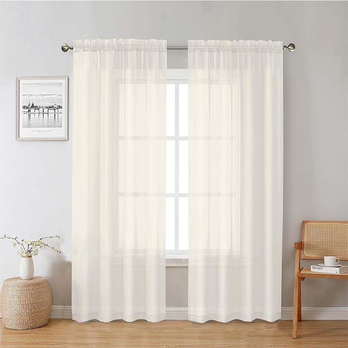 Ivory Sheer Curtains 78 Inches Long 2 Panels, Elegant Light Filtering Voile by Lecloud