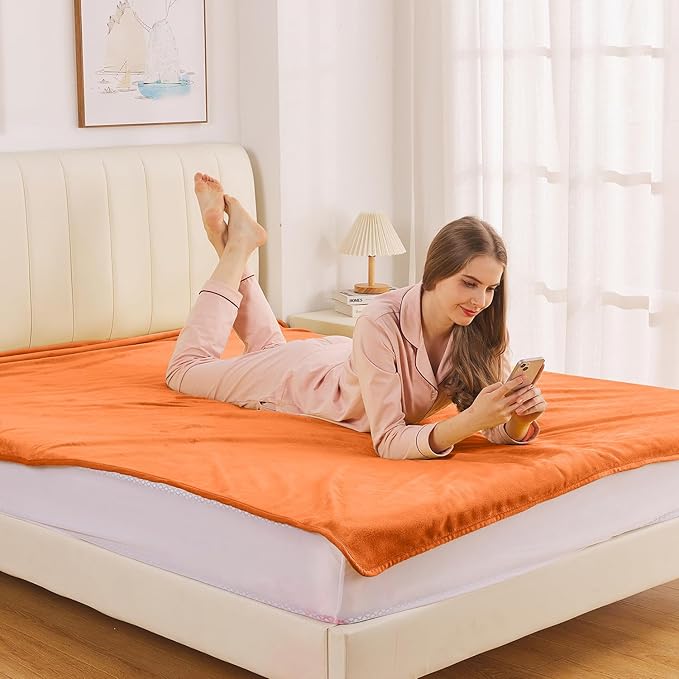 Soft Queen Size Blanket for All Season Warm Fuzzy Microplush Lightweight Thermal Fleece Summer Autumn Fall Winter Spring Blankets for Queen Full Bed Couch Sofa,90x90 Inches,Orange