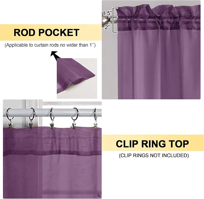 Plum Sheer Curtains 84 Inches Long 2 Panels - Image 2