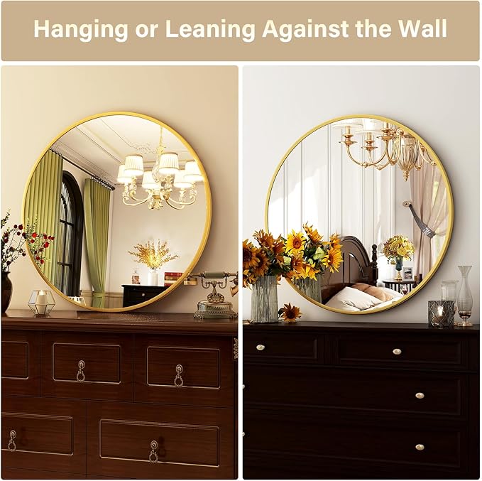 HARRITPURE Round Mirror 30 Gold Wall Mounted Circle Mirrors Vanity Mirror with Brushed Aluminum Alloy Frame Modern Decoration for Bathroom, Living Room, Vanity, Bedroom, Entryway