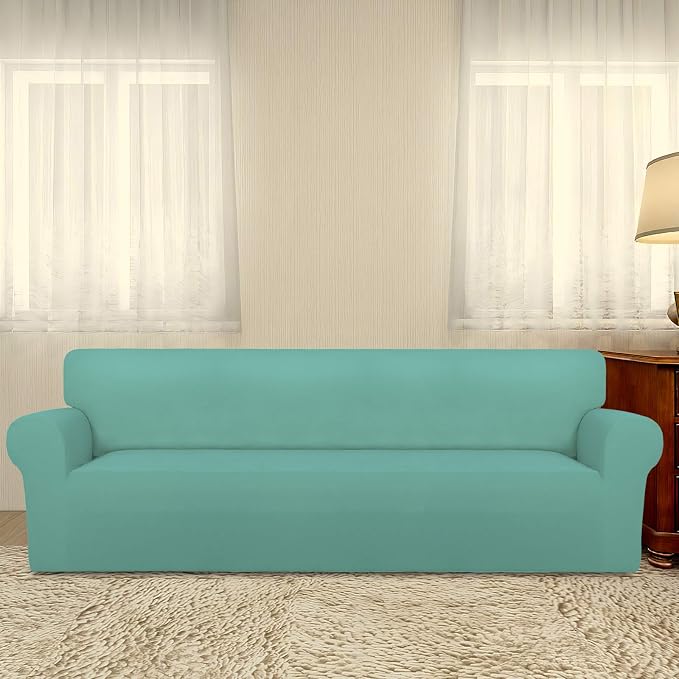 PureFit Stretch Couch Covers for Sofa 4 Seater Slipcovers Cyan | 1-Piece Sofa - Image 2