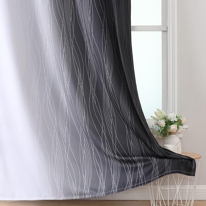 Black and Greyish White Ombre Blackout Curtains - Image 6