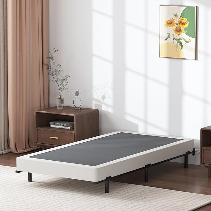 Twin XL Box Springs Bed Base, 5 Inch Heavy Duty Metal Structure with Easy Clean Fabric Bed Cover, Non-Slip, No Noise, Easy Assembly