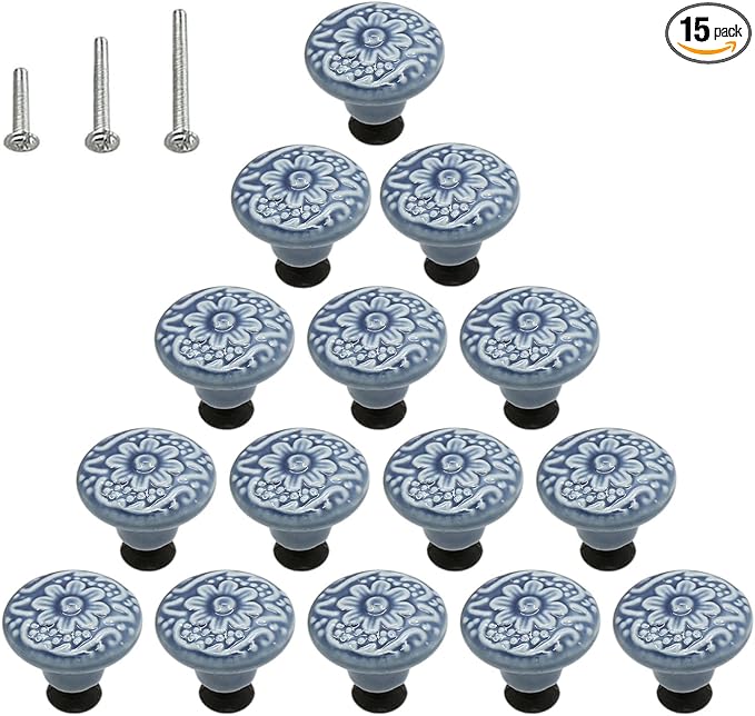 HUAMULAN 15 PCS Cabinet Knobs Glossy Ceramic Dresser Mushroom Table Drawer Cupboard Pull Furniture DIY Wardrobe Solid Color Vintage Handle,with 3 Size Mounting Screws