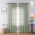 Sage Green Sheer Curtains 84 Inches Long 2 Panels Set, Solid Voile Light by Lecloud