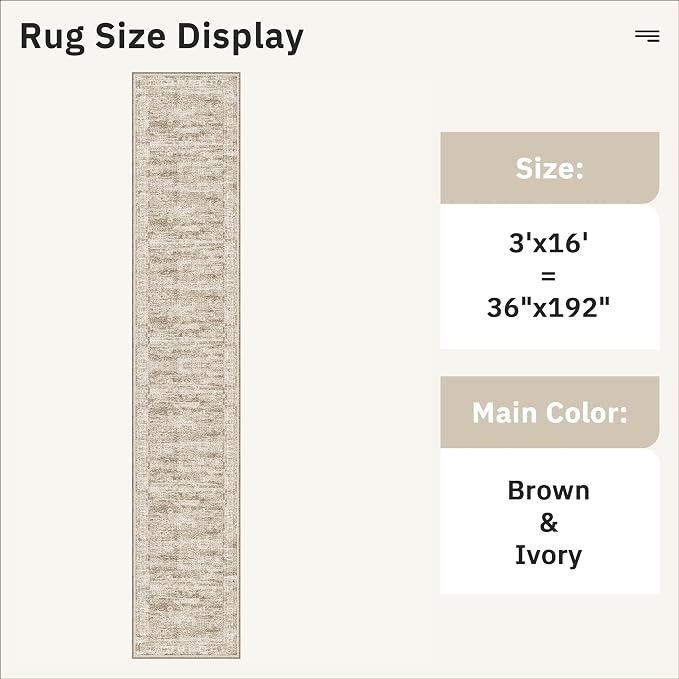 Soalmost Washable 3x16 Hallway Runner Rug Non-Slip Kitchen Entry Rugs Brown | - Image 5