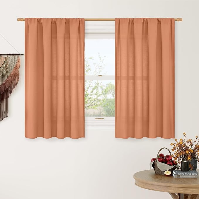 Short Terracotta 48 Inch Linen Curtains by LAMIT