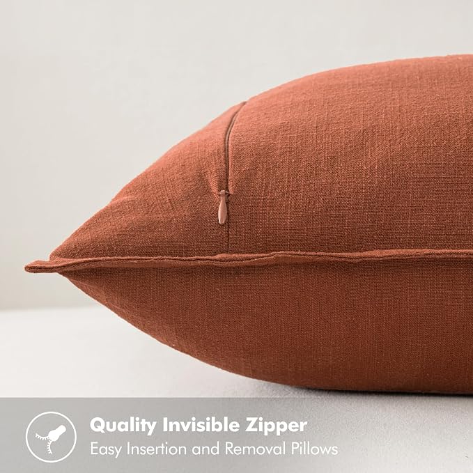 MIULEE Decorative Linen Pillow Covers 18x18 Inch Rust | Boho Farmhouse​ ​Fall - Image 3