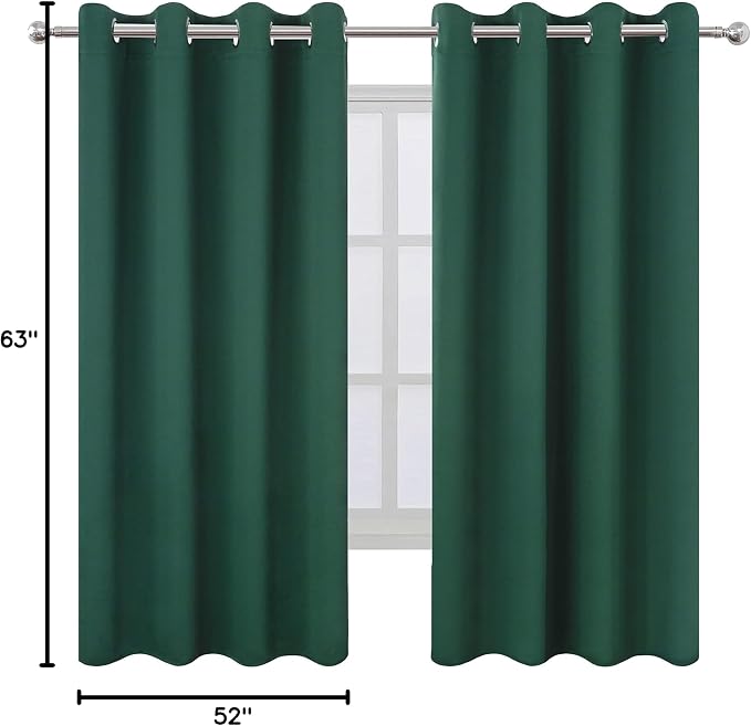 Dark Green Bedroom Blackout Curtains/52 x 63 Inch Long/Set of 2 Curtain - Image 10