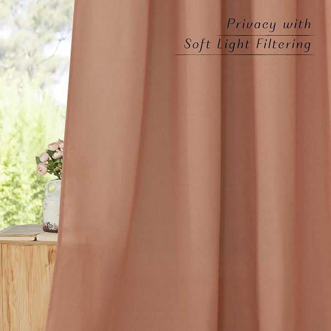 NICETOWN Thick Linen Terracotta Curtains 54 inch Length, Grommet Linen Burlap - Image 5