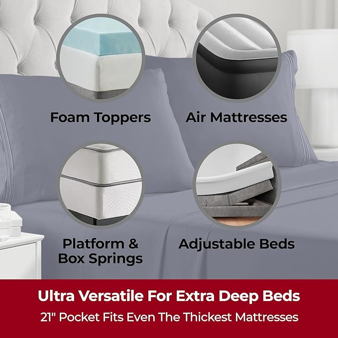 Mellanni Extra Deep Twin Sheets - 3 PC Iconic Collection Bedding - Hotel Luxury, Ultra Soft, Cooling Bed Sheets - Wrinkle, Fade, Stain Resistant (Twin, Navy Blue)