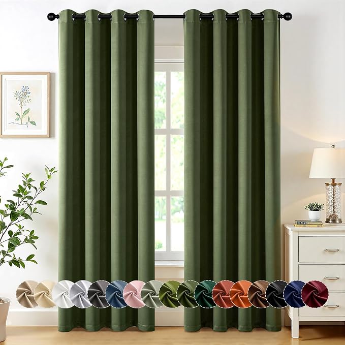 MIULEE Blackout Curtains for Bedroom 2 Panels 50 x 84 Inch Long Olive Green | by MIULEE