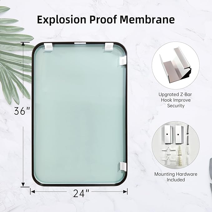 24"x36" Brushed Bronze Metal Framed Rounded Rectangle Mirror, Brown Wall Mounted Mirrors for Bathroom Entryway Vanity Living Room Bedroom, Vertical or Horizontal