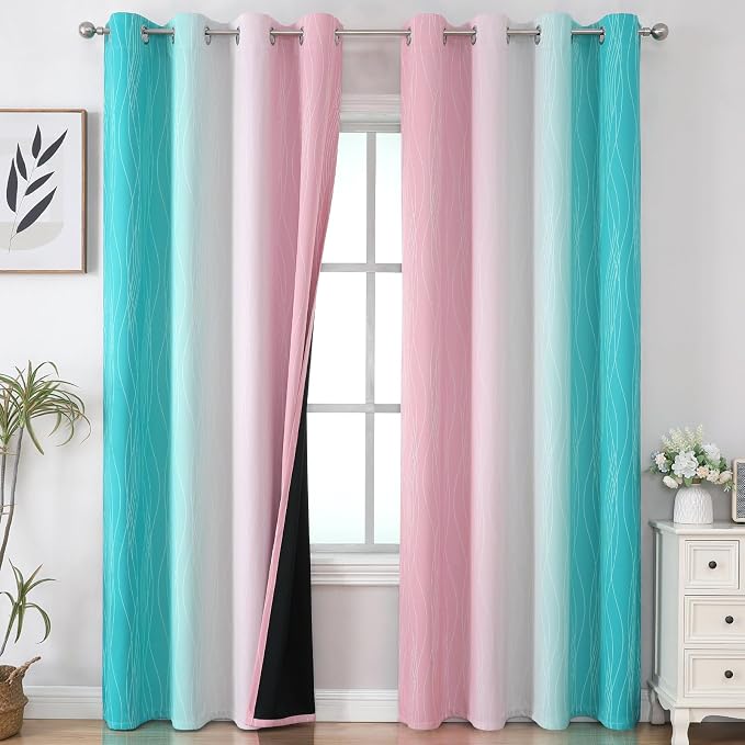 Pink and Teal Ombre Blackout Curtains by ESTELARTEXTILER