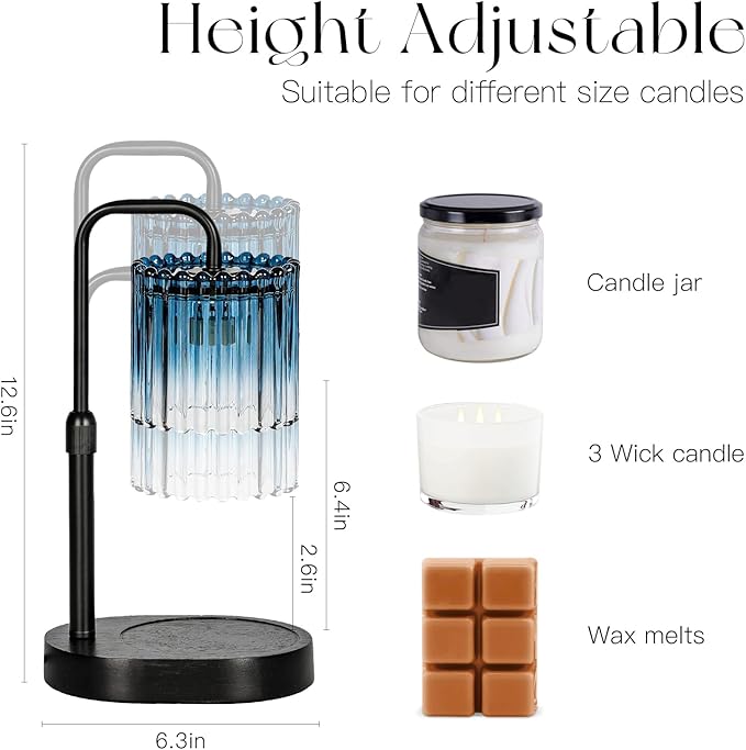 Candle Warmer Lamp with Timer: Navy Blue Candle Warming Lamp with 2 Bulbs Height Adjustable Wax Melt Dimmable Bedroom Decor Christmas Gift for Women