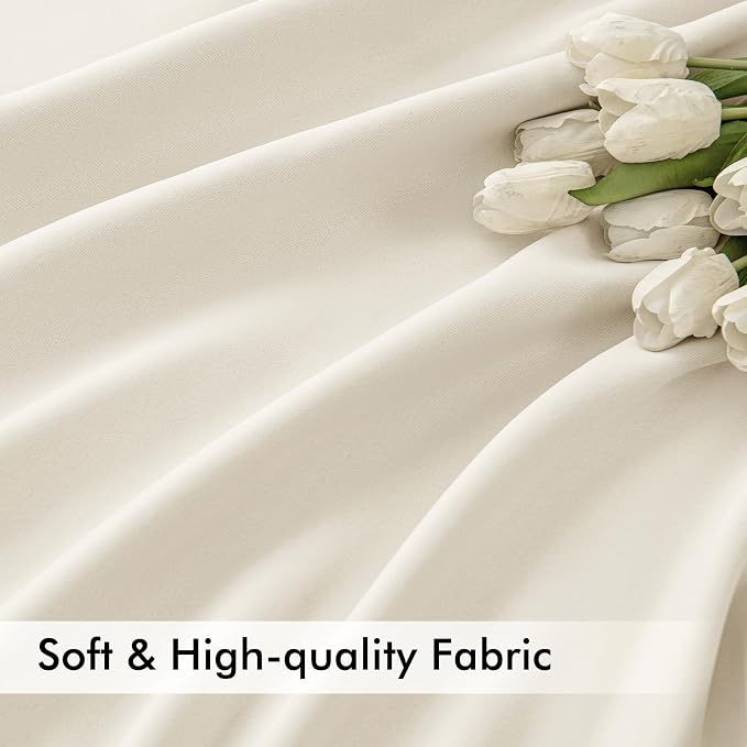 MIULEE Beige White Back Tab Blackout Curtains 52x120 Inch Long 2 Panels Set | - Image 6