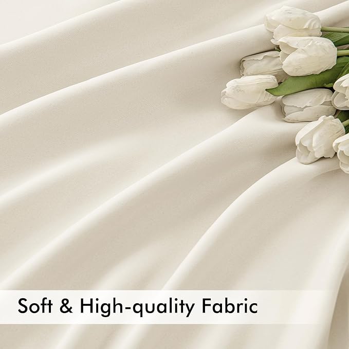 MIULEE Beige White Back Tab Blackout Curtains 52x72 Inches Long 2 Panel Set | - Image 6