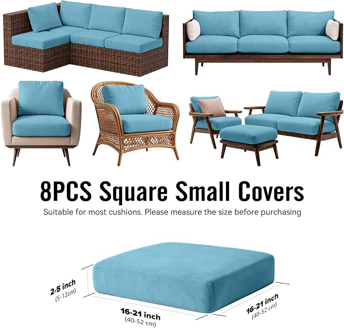 8Pcs Outdoor Cushion Covers, Stretch Patio Furniture Couch Chair Slipcovers | - Image 2