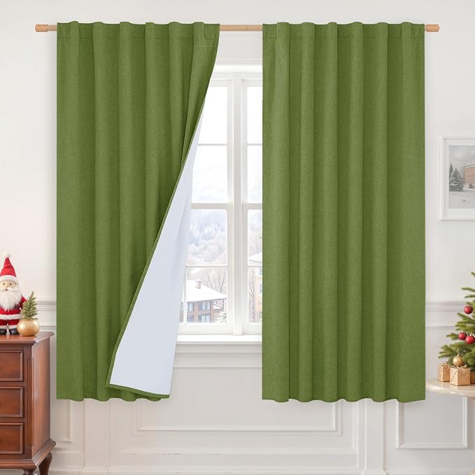 100% Blackout Linen Curtains 68 Inches by LAMIT
