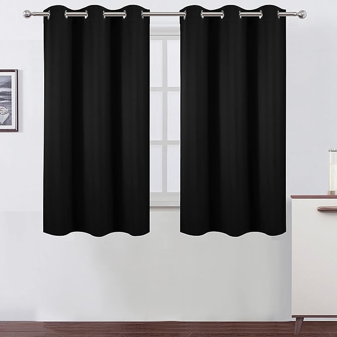 Black Blackout Curtains/38 x 54 Inch/Set of Two Panels Grommet Living Room by Lemomo