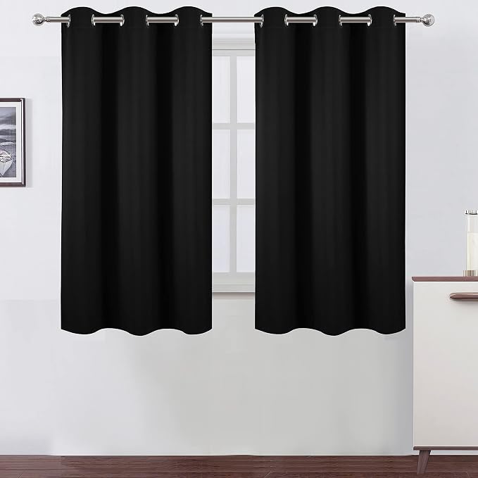 Black Blackout Curtains 42 x 54 Inch Length Set of 2 Panels Grommet Bedroom by Lemomo