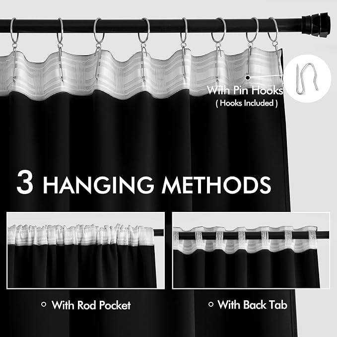 MIULEE Black Back Tab Blackout Curtains 72x84 Inch Length 2 Panels Set | Rod - Image 3