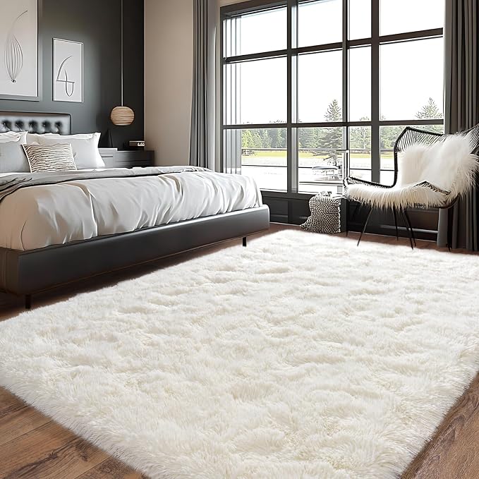 Pionblank Large Rug for Living Room 6x9, Modern Shag Area Rug, Cream White | - Image 3