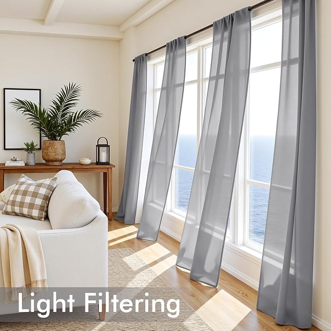 MIULEE Dark Grey Sheer Curtains 72 Inches Long 4 Panels 54 x 72 Inches | Light - Image 4