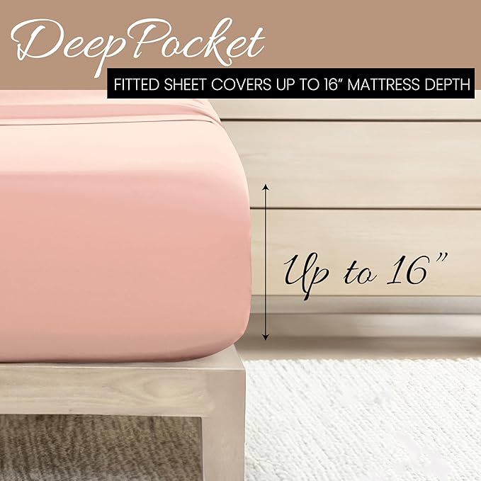Linen Market Double-Brushed Microfiber King Sheet Set 4 Piece – Oeko-TEX Certified Ultra Soft & Wrinkle-Free - 16" Deep Pocket Sheets - Easy Care King Size - Blush