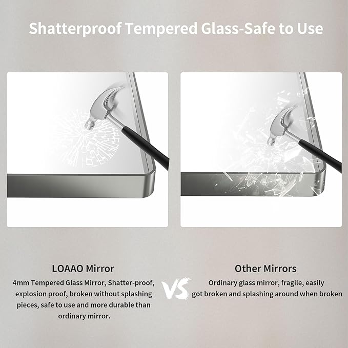 LOAAO 40X30 Inch Brushed Nickel Bathroom Mirror, Rounded Rectangle Silver Metal Frame Mirror, Brushed Nickel, Anti-Rust, Shatter Proof, Hangs Horizontally or Vertically