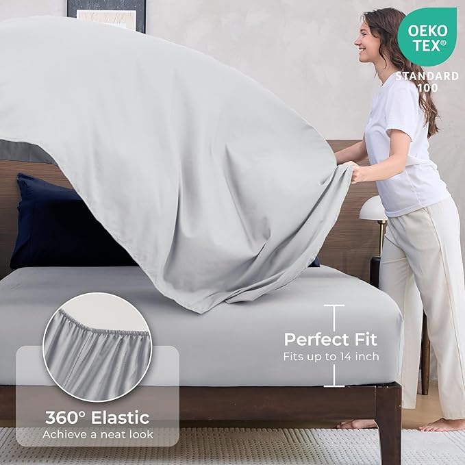 HEVUMYI Navy Blue & Grey California King Comforter Set - 7-Piece All Season Bed in a Bag Cal King, Ultra Soft Bedding Set with Comforter, Flat Sheet, Fitted Sheet, Pillowcases, Pillow Shams