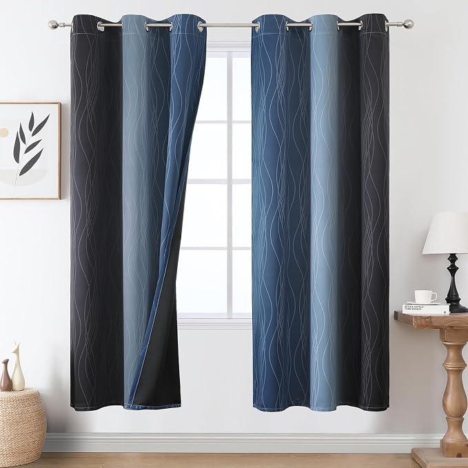 Navy Blue and Black Ombre Blackout Curtains by ESTELARTEXTILER