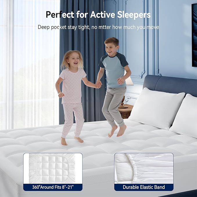 ELEMUSE King Size Dual Layer 3 Inch Memory Foam Mattress Topper, 1 Inch Plush Feel Pillow Top Mattress Topper Cover and 2 Inch Cooling High Density Memory Foam Bed Pad for Back Pain Relief
