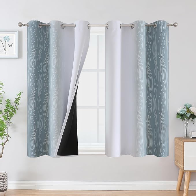 Stone Blue and Greyish White Blackout Curtains by ESTELARTEXTILER