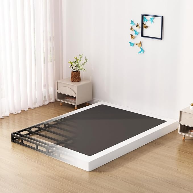 Full Size Box Spring Bed Base 6 Inch, Low Profile Metal Boxspring Full Size with Fabric Cover, 3000 Lbs Max Weight Capacity Mattress Foundation, Noise-Free, Easy Assembly
