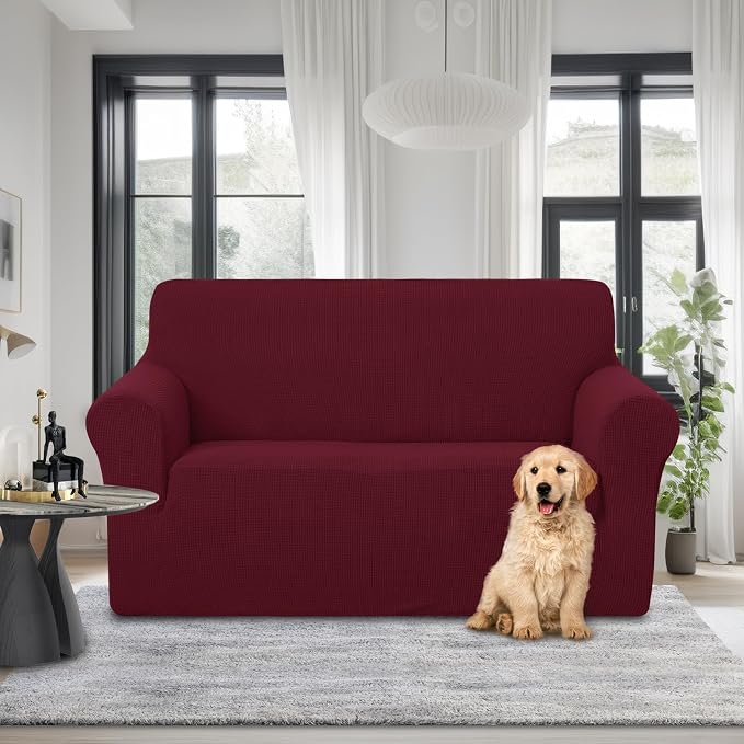 U-NICE HOME Loveseat Cover Stretch Couch Cover Sofa Slipcover, Burgundy | 2 - Image 2
