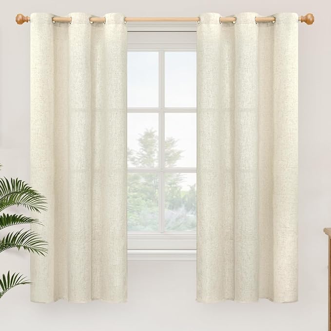 YoungsTex Beige Linen Curtains 63 Inch Length 2 Panels by YoungsTex