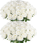 Hananona Artificial Roses in Bulk, Fake Velvet Silk Roses Realistic Rose for Wedding Centerpieces Flower Arrangement Home Decor (50, White)