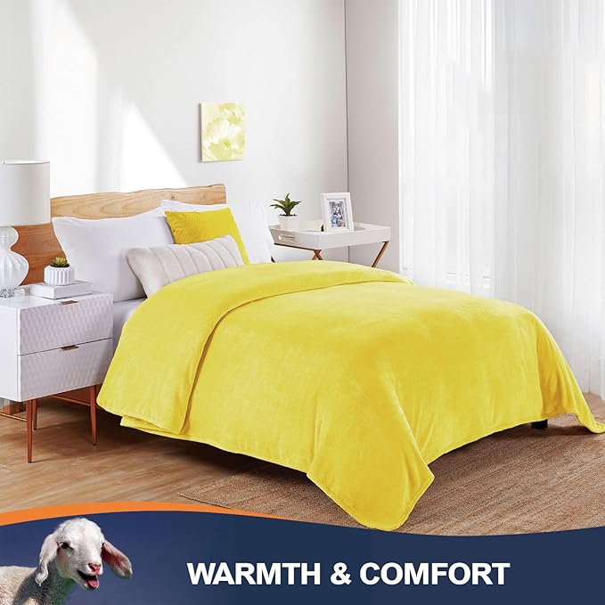 Walensee Fleece Blanket Plush Throw Fuzzy Lightweight (Twin Size 60x80 Yellow/Lemon Canary Yellow) Super Soft Microfiber Flannel Blankets for Couch, Bed, Sofa Warm and Cozy for All Seasons