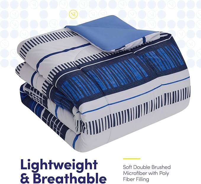 Sweet Home Collection 7 Piece Comforter Set Bag Solid Color All Season Soft Down Alternative Blanket & Luxurious Microfiber Bed Sheets, Mediterranean, Queen