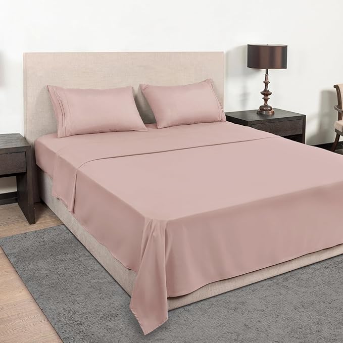 Mejoroom California King Size Sheet Set - Soft Microfiber Bed Sheets,Deep Pocket Fitted Sheet, Breathable, Wrinkle & Fade Resistant - 4 Piece (California King,Dusty Pink)