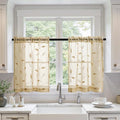 MIULEE Beige Sheer 30x36 Inches Length 2 Panels Embroidered Leaf Patterned | by MIULEE