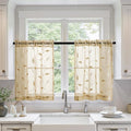 MIULEE Beige Sheer Curtains 2 Panels Embroidered Leaf Patterned, W30 x L24 | by MIULEE