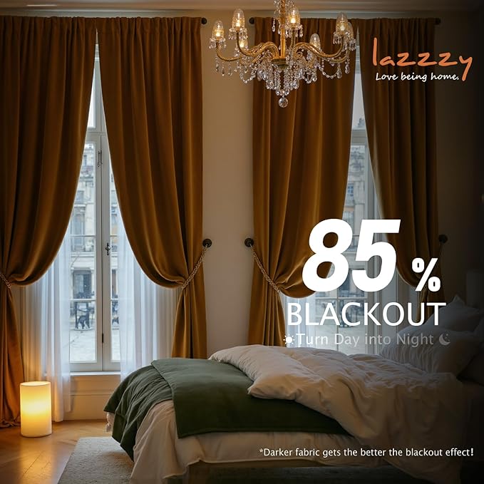 Lazzzy Velvet Curtains Brown Blackout Curtains Thermal Insulated Drapes for Bedroom Living Room Darkening 120 Inches Extra Long Window Treatments Super Soft Luxury Rod Pocket 2 Panels Gold Brown
