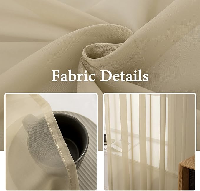 MIULEE 2 Panels Sheer Curtains for Living Room 54 X 108 Inches Beige | Window - Image 3