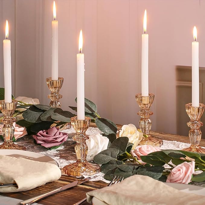 Glass Candlestick Holders Bulk, 6PCS Gold Taper Candle Holders for Table Centerpiece, Gold Tall Candle Stick Holder Stand for Wedding Decorations, Birthday, Christmas Table Decor