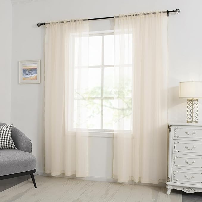 HUTO Cream Peach Beige Sheer Window Curtains 96 Inches Long Voile Curtains for Bedroom Living Room Nursery with Rod Pocket 2 Panels Each is 52 inches Wide