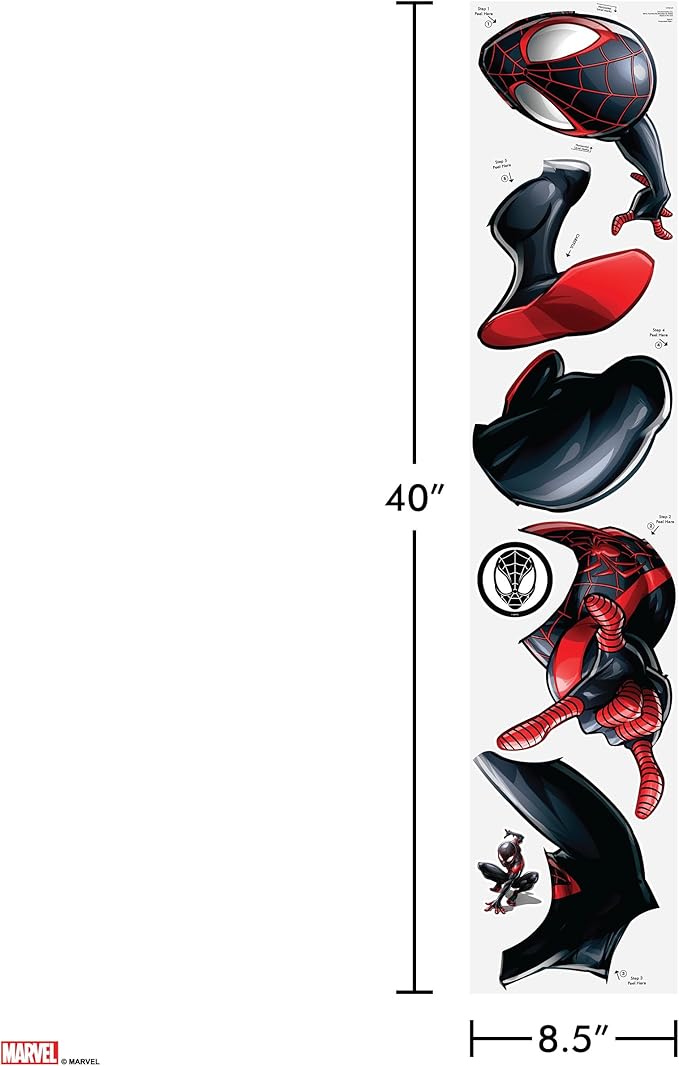Wall Palz Marvel Miles Morales Wall Decal - Marvel Wall Stickers with 3D Augmented Reality Interaction - 21" Spider-Man Peel and Stick Bedroom Decor