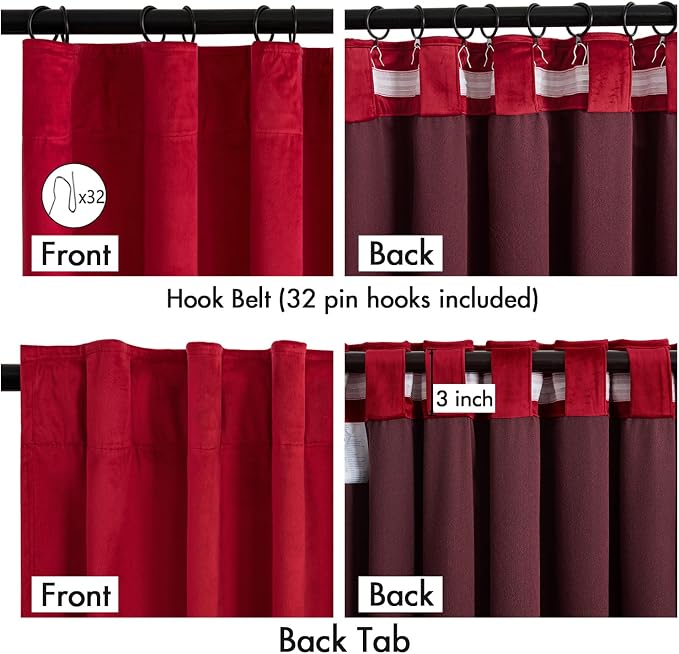 MIULEE Velvet Curtains 50W x 84L 2 Panels Red Blackout Curtains | Luxury velvet - Image 3